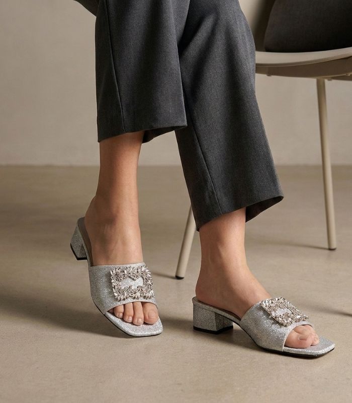 Shimmer Buckle Heels