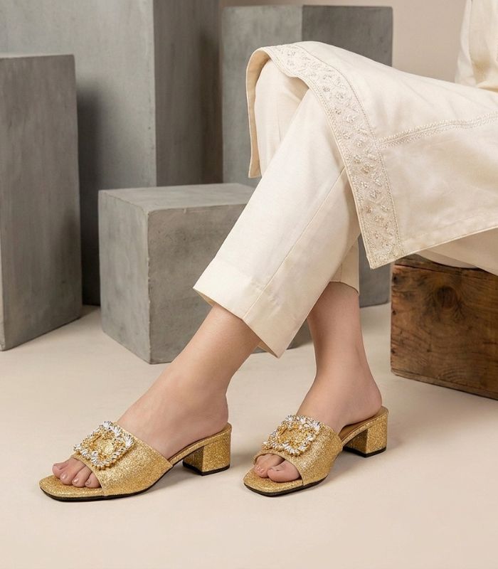 Shimmer Buckle Heels