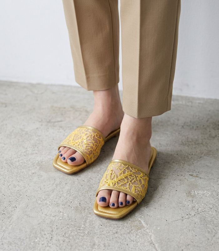 Lace Square Toe Slides