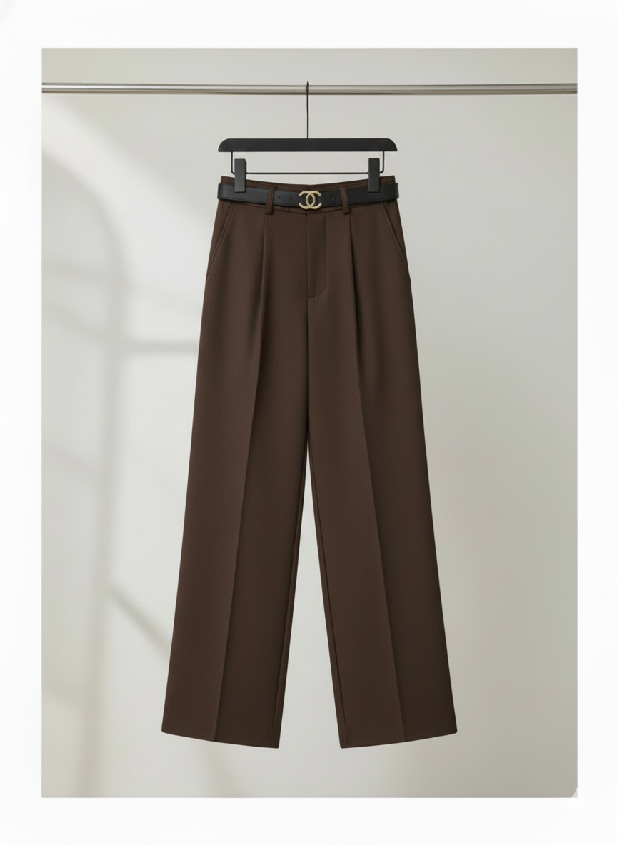 Pleated Wide-Leg Trouser Pants