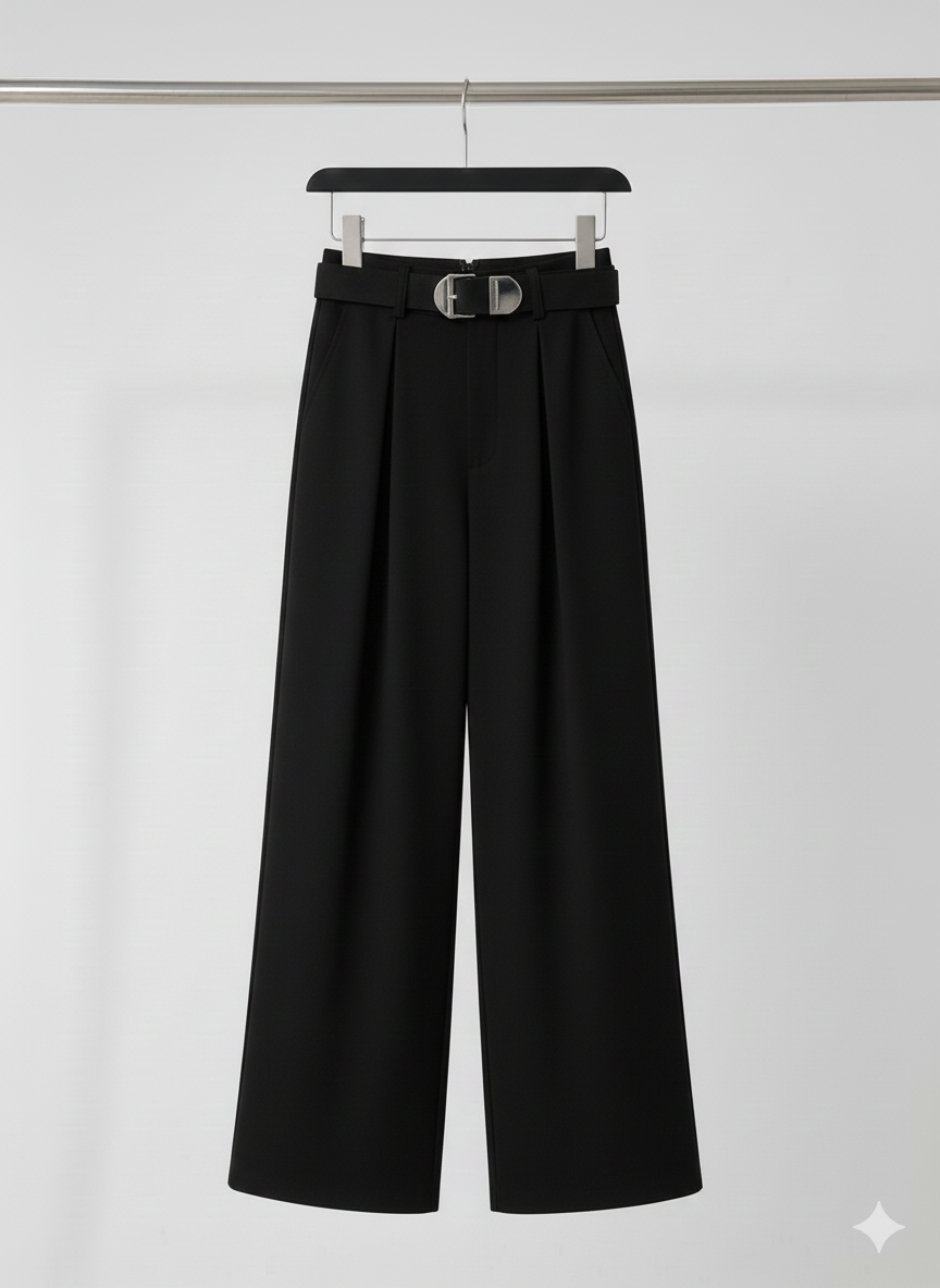 Pleated Wide-Leg Trouser Pants