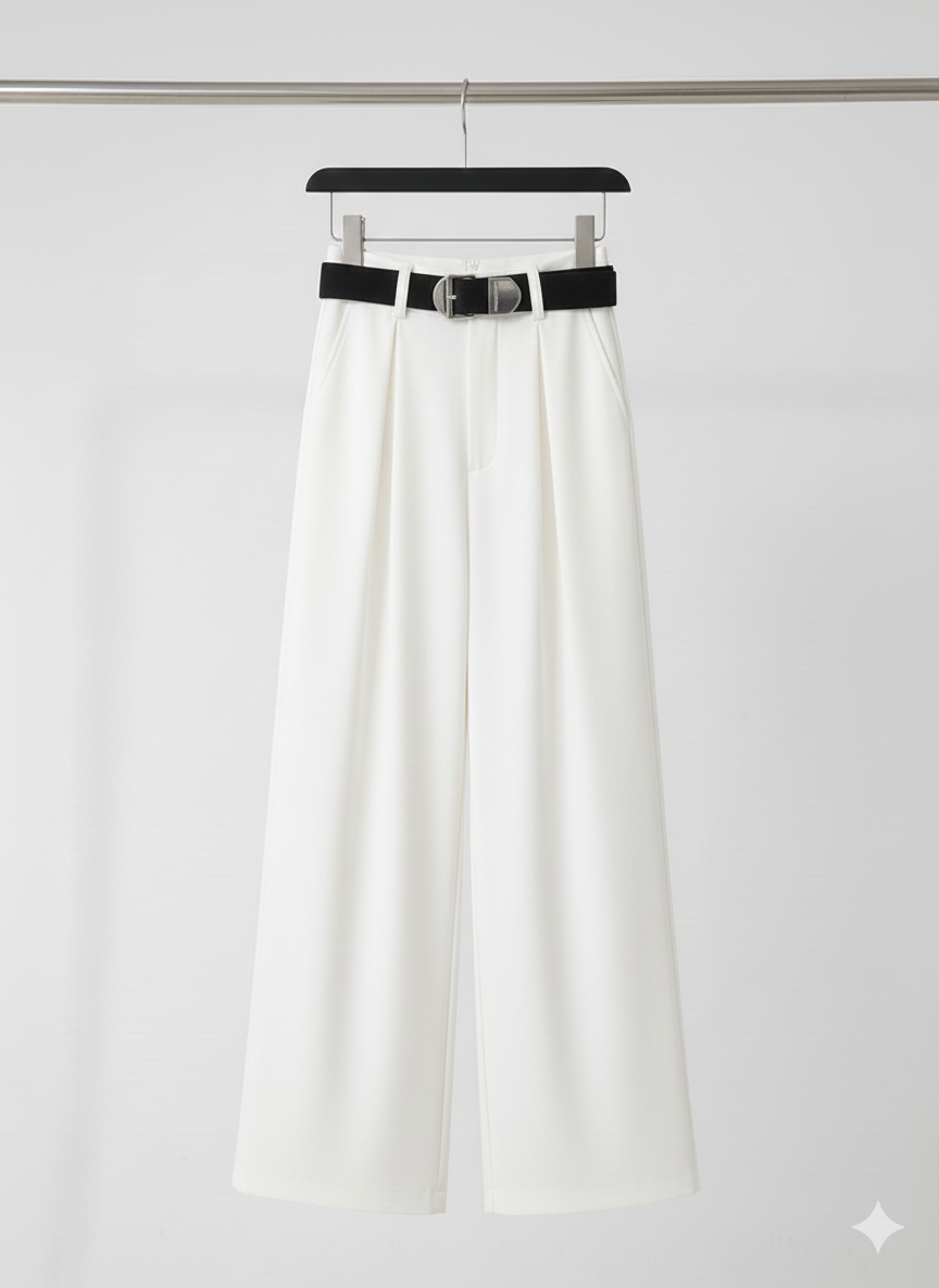 Pleated Wide-Leg Trouser Pants