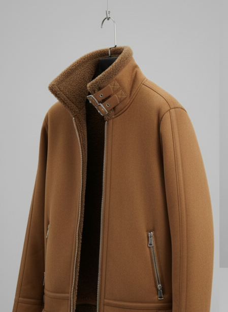 Aviator Camel Shearling Bomber Jacket