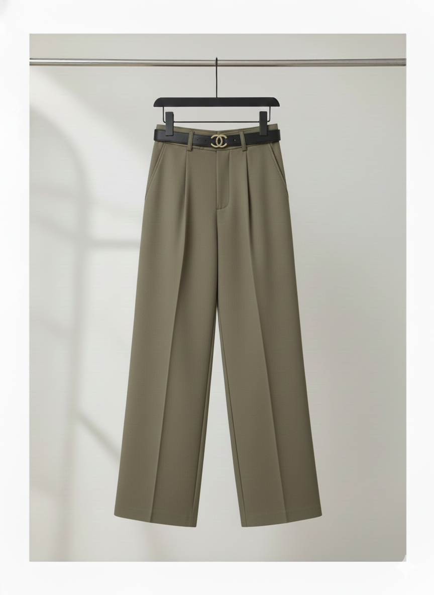 Pleated Wide-Leg Trouser Pants