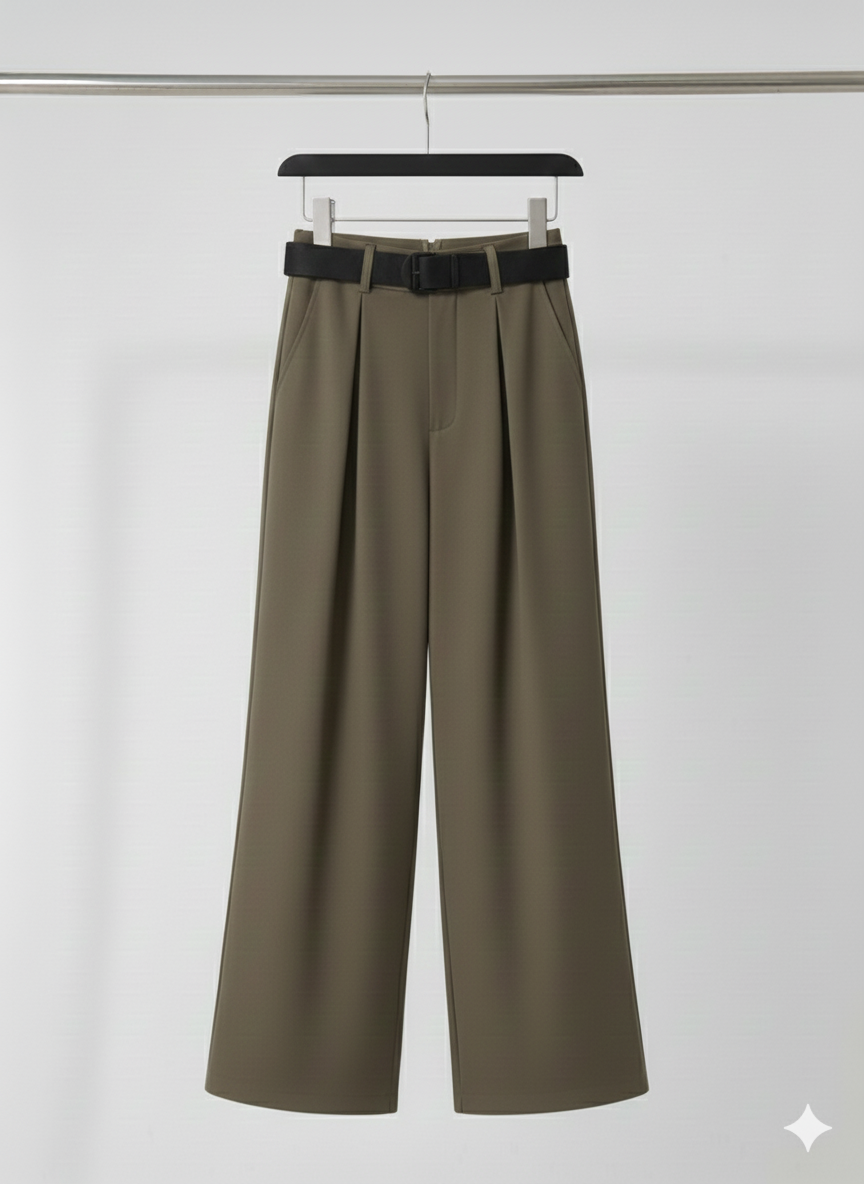 Pleated Wide-Leg Trouser Pants