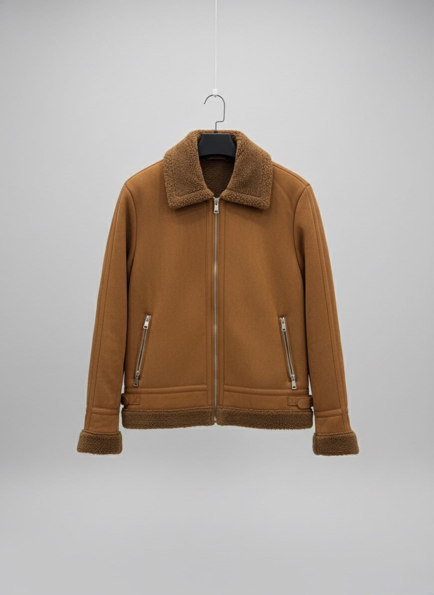 Classic Camel Shearling Collar Jacket