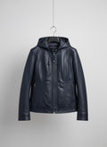 Midnight Navy Hooded Leather Jacket