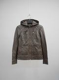 Charcoal Brown Hooded Leather Jacket
