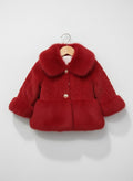 Cable-Textured Coat with Mauve Fur Collar & Heart Purse