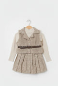 Girls' Tweed & Faux-Fur Belted Skirt Set